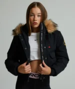 Girls Gabellia Hooded Bomber Jacket JET BLACK