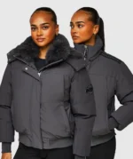 Womens Gabellia Platinum Hooded Bomber Jacket ASPHALT