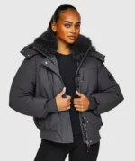 Womens Gabellia Platinum Hooded Bomber Jacket ASPHALT