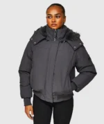 Womens Gabellia Platinum Hooded Bomber Jacket ASPHALT