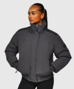 Womens Gabellia Platinum Hooded Bomber Jacket ASPHALT