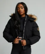 Womens Olivia Hooded Bomber Jacket BLACK 2