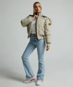 Womens Olivia Hooded Bomber Jacket PURE CASHMERE