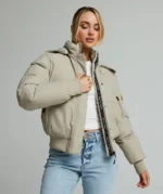 Womens Olivia Hooded Bomber Jacket PURE CASHMERE