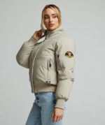Womens Olivia Hooded Bomber Jacket PURE CASHMERE