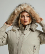 Womens Olivia Hooded Bomber Jacket PURE CASHMERE