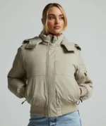 Womens Olivia Hooded Bomber Jacket PURE CASHMERE