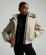 Womens Olivia Hooded Bomber Jacket WHISPERED TAUPE