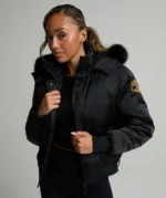 Womens Olivia Platinum Hooded Bomber Jacket BLACK