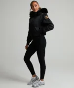 Womens Olivia Platinum Hooded Bomber Jacket BLACK