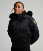 Womens Olivia Platinum Hooded Bomber Jacket BLACK