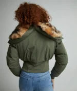 Womens Ossani Split Cropped Hooded Puffer Bomber Jacket DUSTY OLIVE