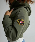 Womens Ossani Split Cropped Hooded Puffer Bomber Jacket DUSTY OLIVE