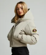 Womens Ossani Split Hood Crop Puffer Bomber Jacket PURE CASHMERE