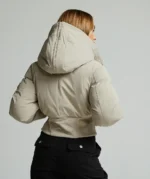 Womens Ossani Split Hood Crop Puffer Bomber Jacket PURE CASHMERE