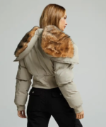 Womens Ossani Split Hood Crop Puffer Bomber Jacket PURE CASHMERE