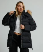 Womens Virna 2.0 Mid Length Puffer Parka Jacket JET BLACK