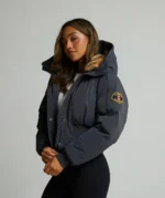 Zavetti Canada Womens Ossani Split Cropped Hooded Puffer Bomber Jacket ASPHALT