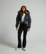Zavetti Canada Womens Ossani Split Cropped Hooded Puffer Bomber Jacket ASPHALT