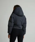 Zavetti Canada Womens Ossani Split Cropped Hooded Puffer Bomber Jacket ASPHALT