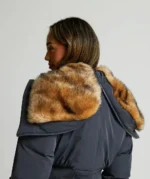 Zavetti Canada Womens Ossani Split Cropped Hooded Puffer Bomber Jacket ASPHALT
